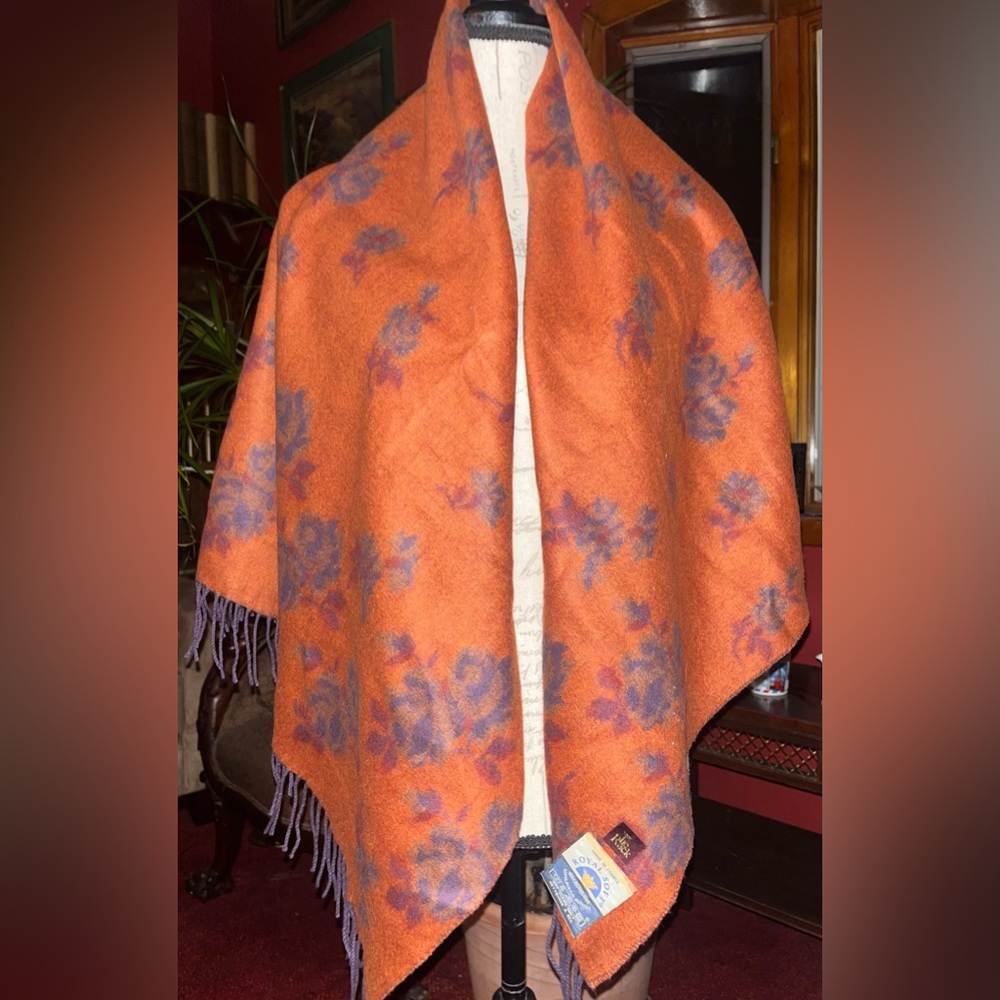 Floral Orange and Purple Shawl